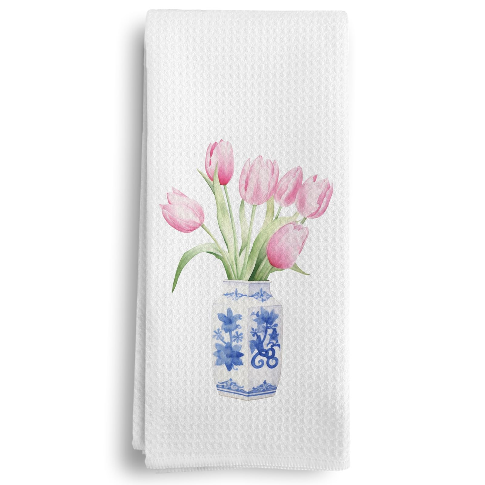 Blue and White Kitchen Chinoiserie Flowers Decor Kitchen Towels, Pink Tulips Flowers Decor Kitche... | Amazon (US)