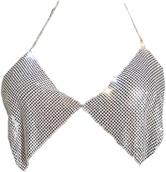 Fstrend Rhinestones Bar Top Body Chains Gold Crystal Sequins Nightclub Bikini Rave Dance Belly Da... | Amazon (US)