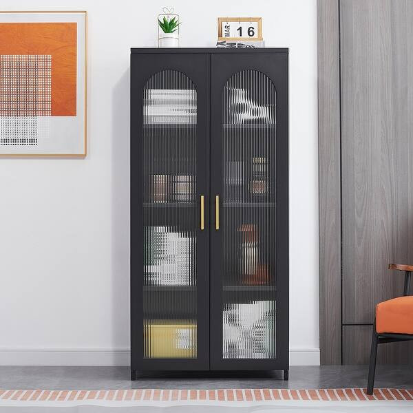 Decorative Storage Cabinet with 2 Glass Doors and Adjustable Feet | Bed Bath & Beyond