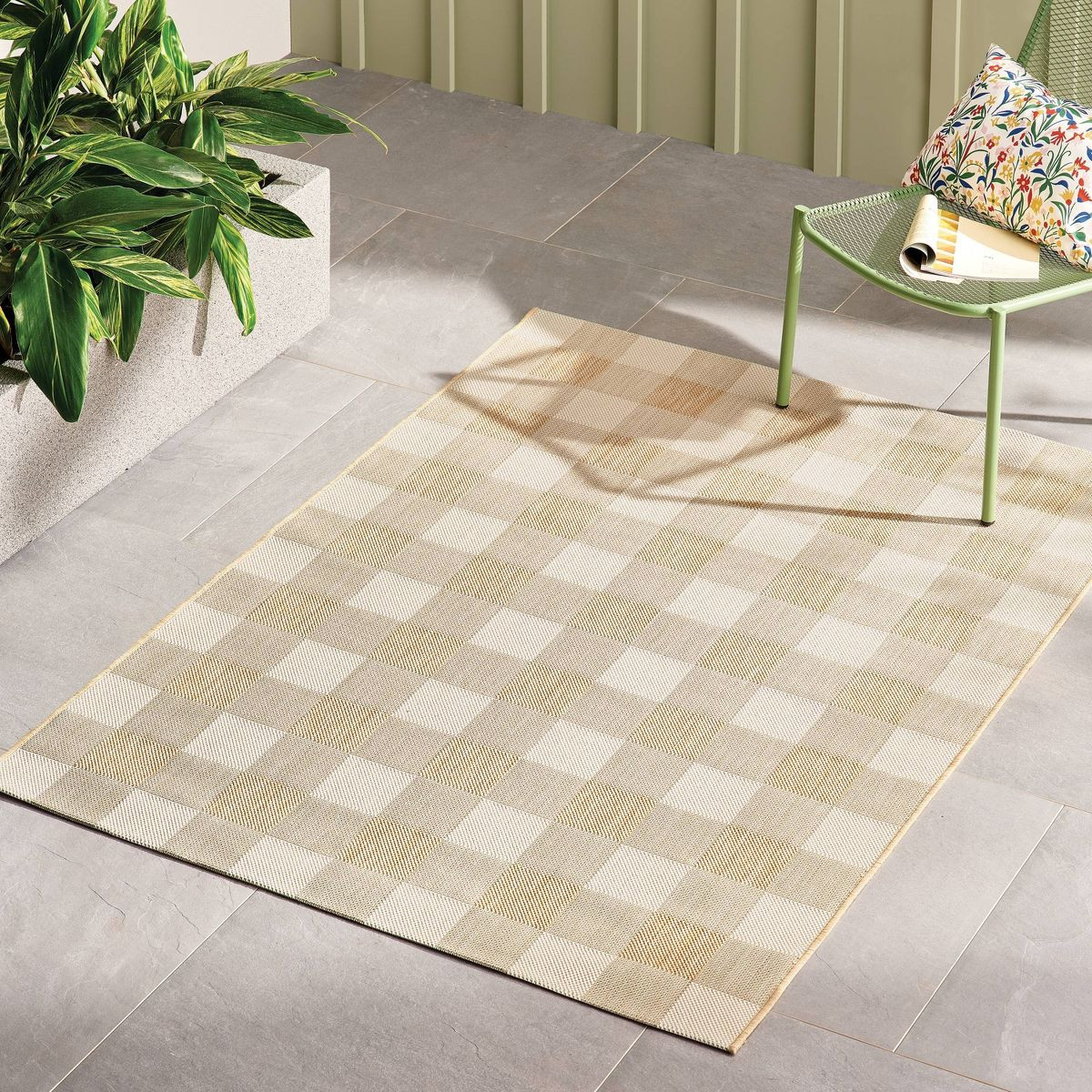 4'x6' Gingham Check Rectangular Woven Outdoor Area Rugs Tan - Room Essentials™ | Target