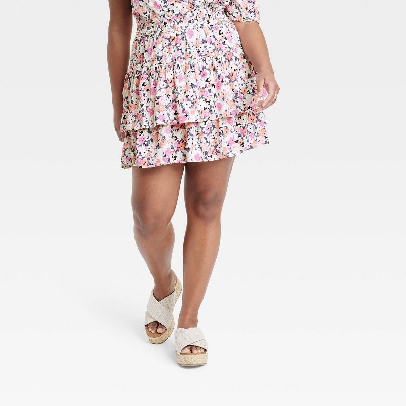 Women's Tiered Mini Skirt - Universal Thread™ Cream Floral | Target