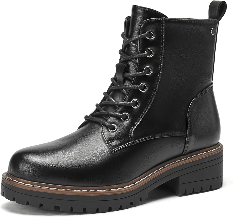 Womens Boots Ladies Casual Water-Resistant Lace Up With Zipper Inside Boots Fashion Round Toe Lug... | Amazon (US)