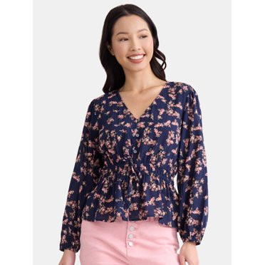 Time and Tru Women’s and Women’s Plus Printed Smocked Blouse, Sizes XS-4X | Walmart (US)