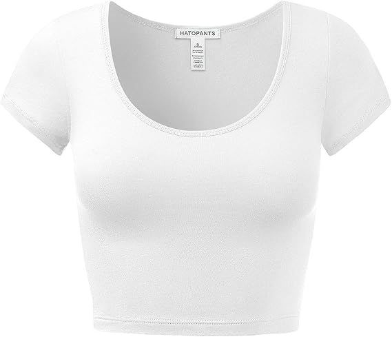 Women's Cotton Basic Scoop Neck Crop Tops Short Sleeve Tops | Amazon (US)