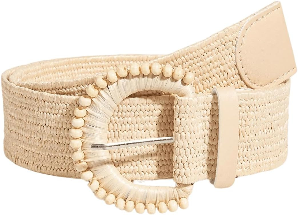 Verdusa Women's Round Buckle Straw Belts Boho Braided Waist Belt | Amazon (US)