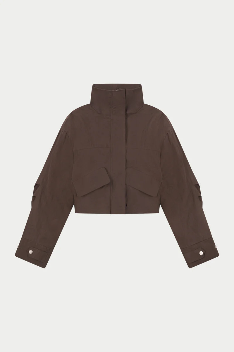 FUNNEL NECK SHELL JACKET - BROWN | The Couture Club