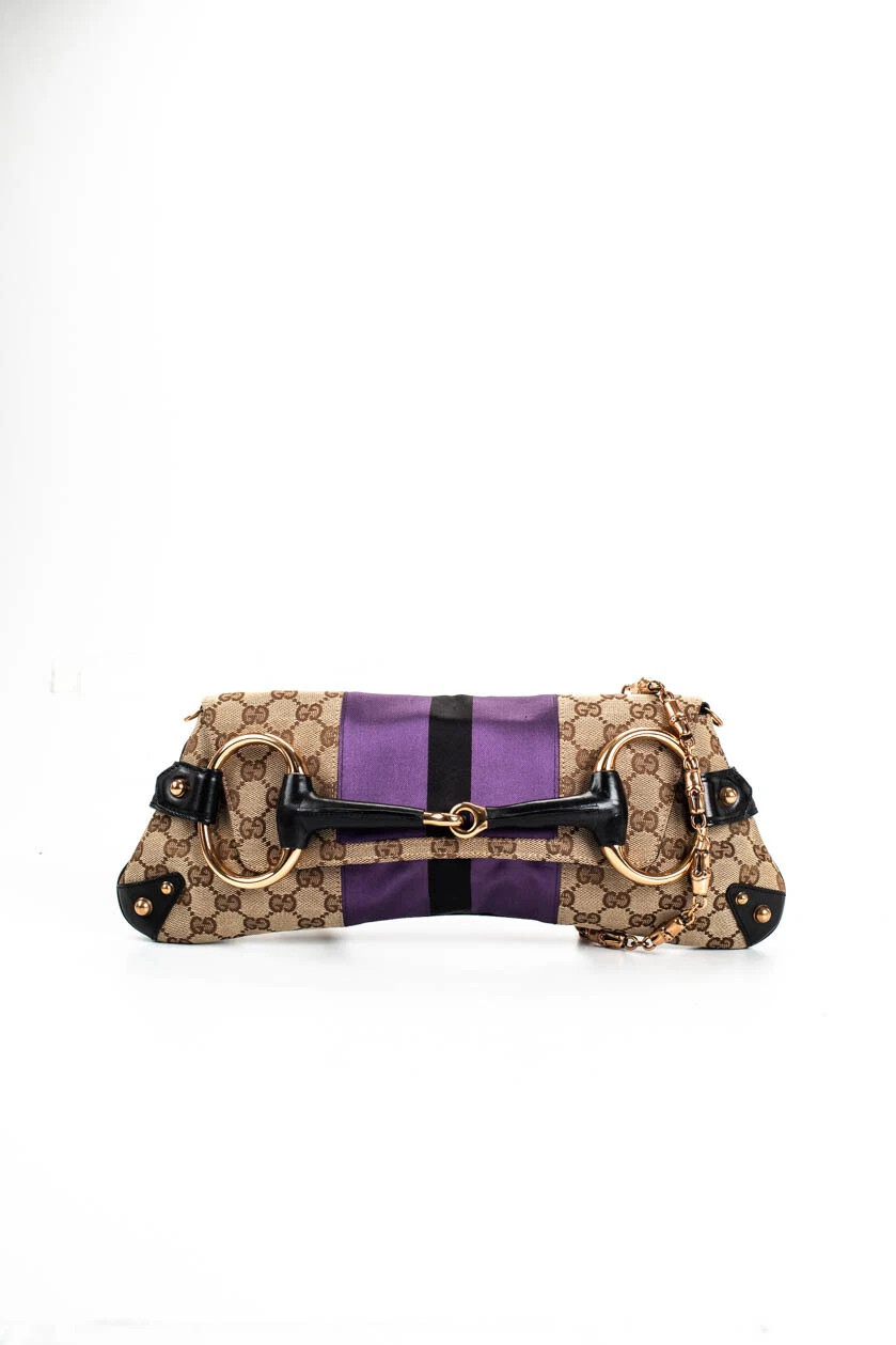 Gucci Womens Tom Ford Limited Edition GG Horsebit Satin Web Handbag Brown Purple  | eBay | eBay US