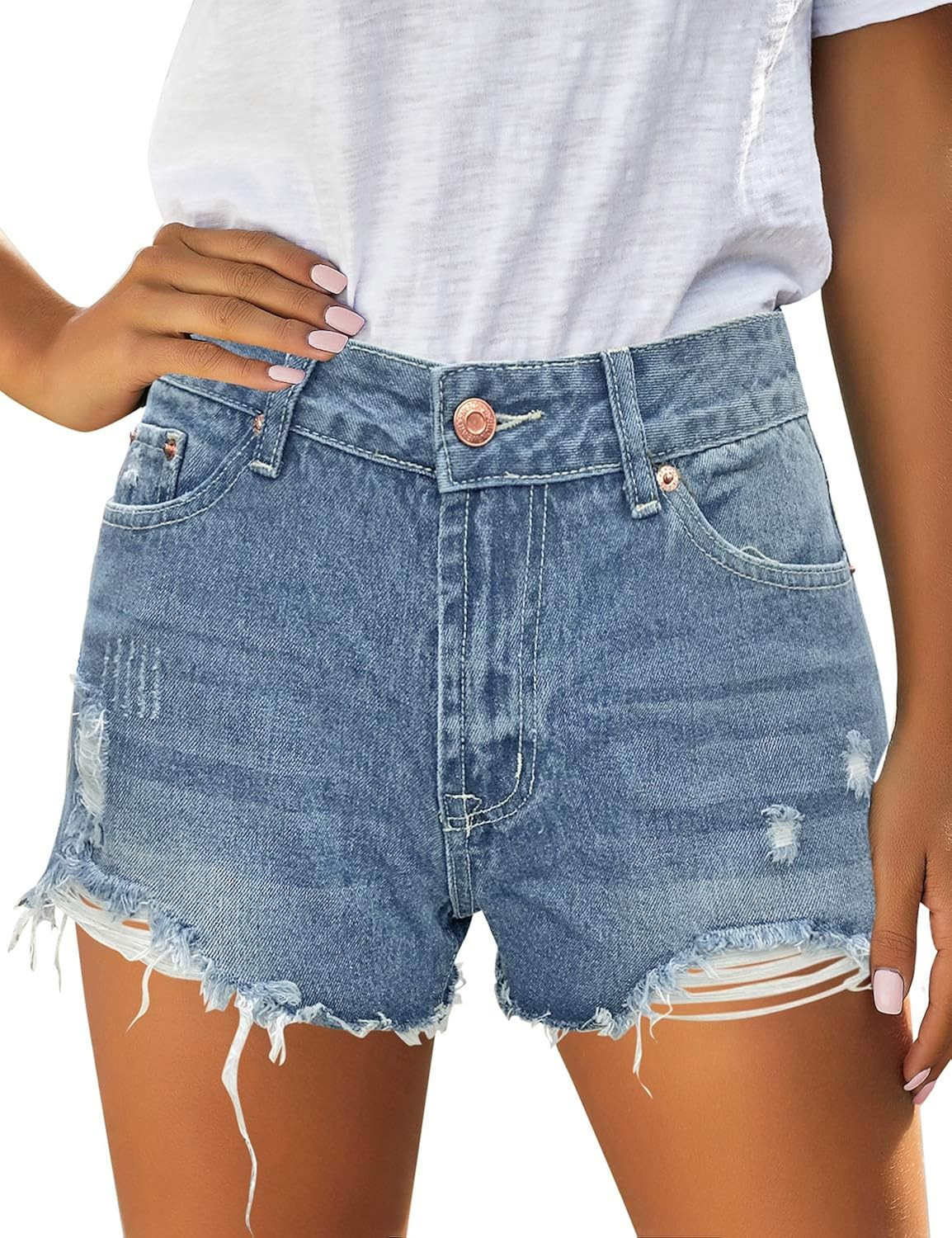 luvamia Women's Casual Denim Shorts Frayed Raw Hem Ripped Jeans Shorts | Amazon (US)