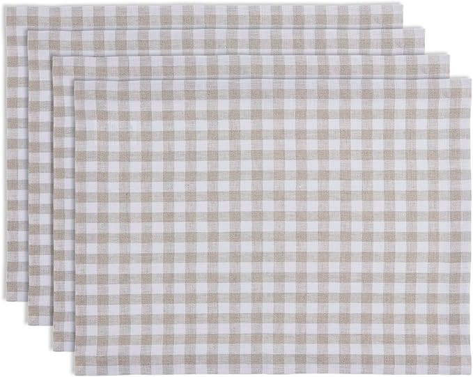 Solino Home Natural Gingham Placemats Set of 4-100% Pure Linen Placemats 14 x 19 Inch for Summer ... | Amazon (US)
