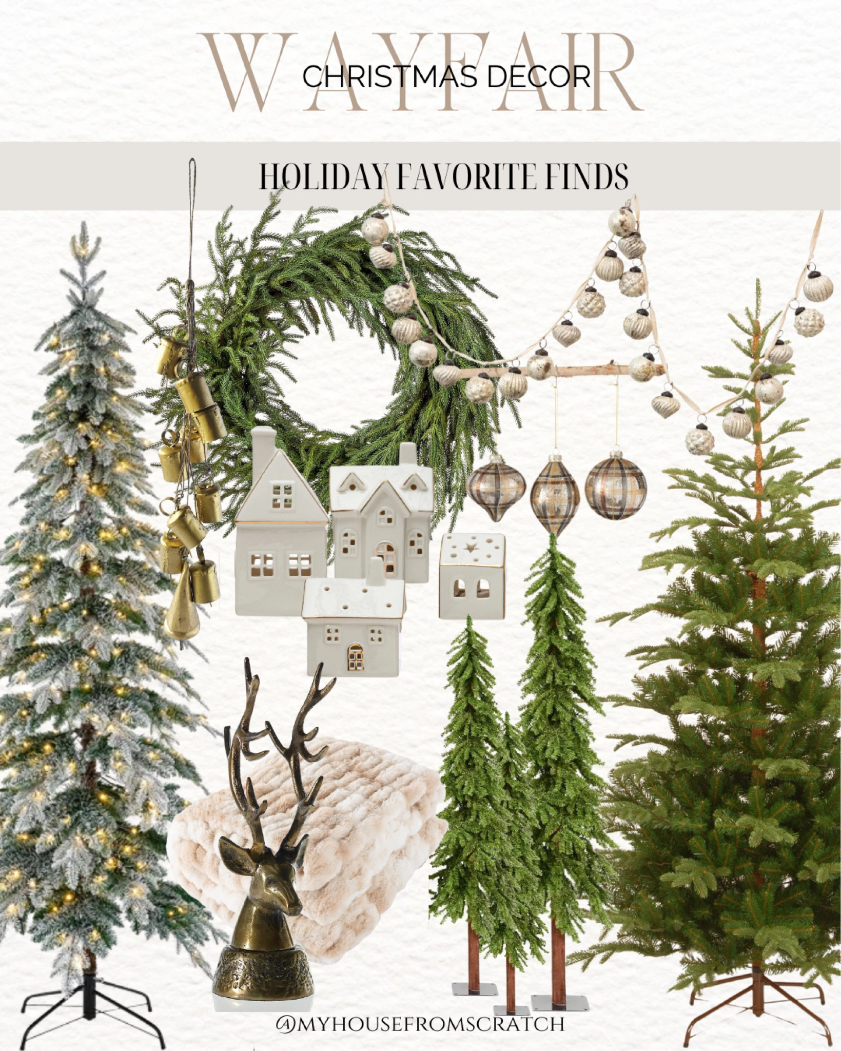 Wayfair Christmas decor: Christmas Tree, Garland, Christmas Ornaments, Throw Blanket, Ceramic Houses, 
Bells, Wreath, Reindeer 


#LTKSeasonal #LTKHome #LTKHoliday
