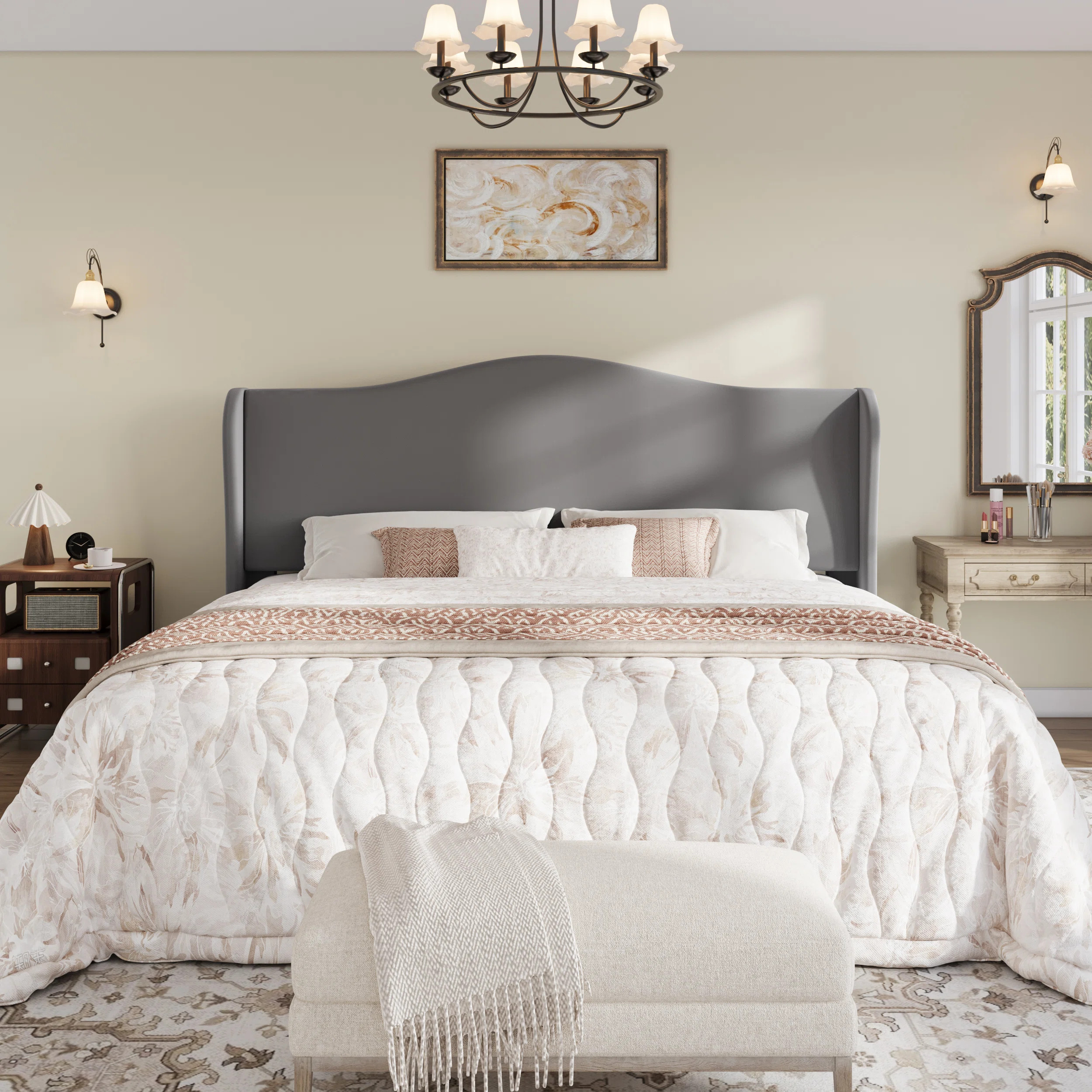 Latitude Run\u00ae Velvet Crown Wingback Upholstered Bed With Headboard, No Box Spring Needed & R... | Wayfair North America
