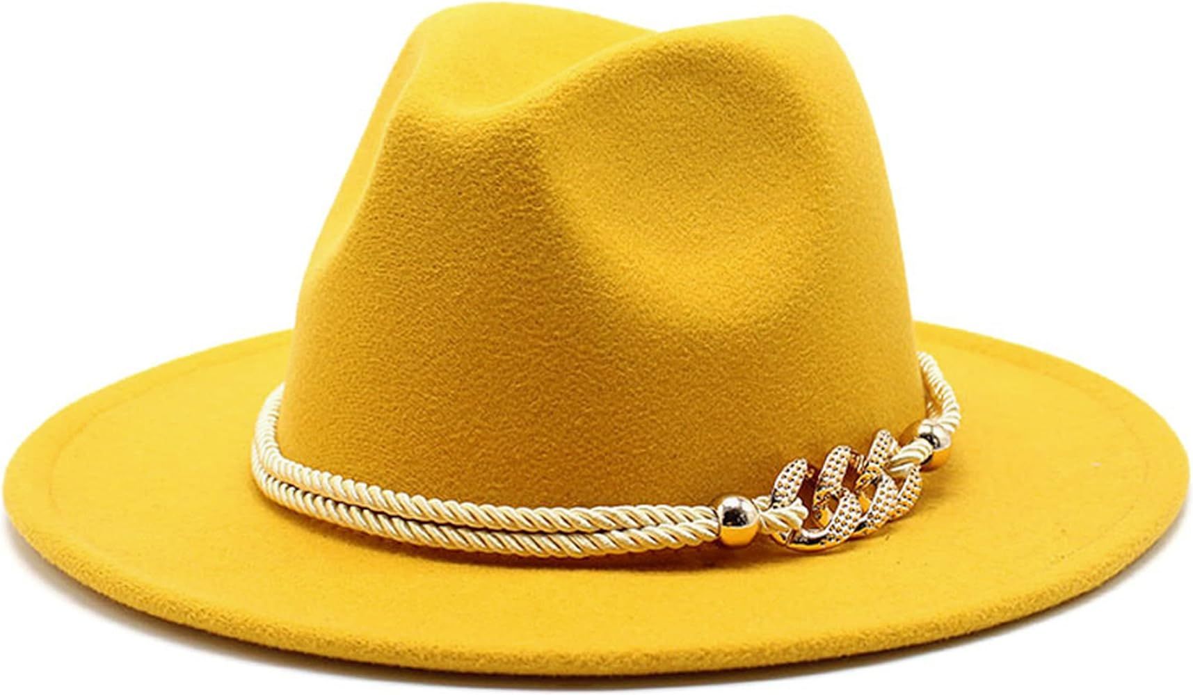 Gossifan Lady Fashion Wide Brim Felt Fedora Panama Hat with Ring Belt | Amazon (US)