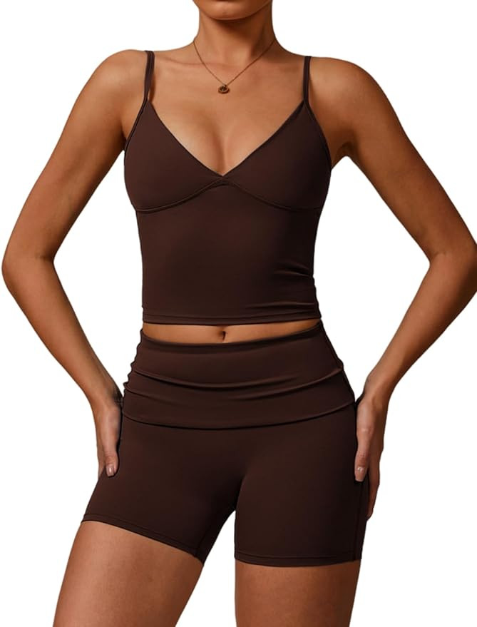 Two Piece Workout Sets For Women Tank Top Matching High Waist Tummy Control Shorts Gym Yoga Activ... | Amazon (US)