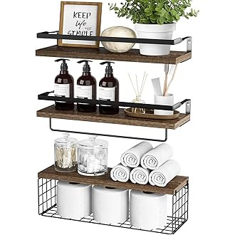 WOPITUES Floating Shelves with Wire Storage Basket, Bathroom Shelves Over Toilet with Protective ... | Amazon (US)