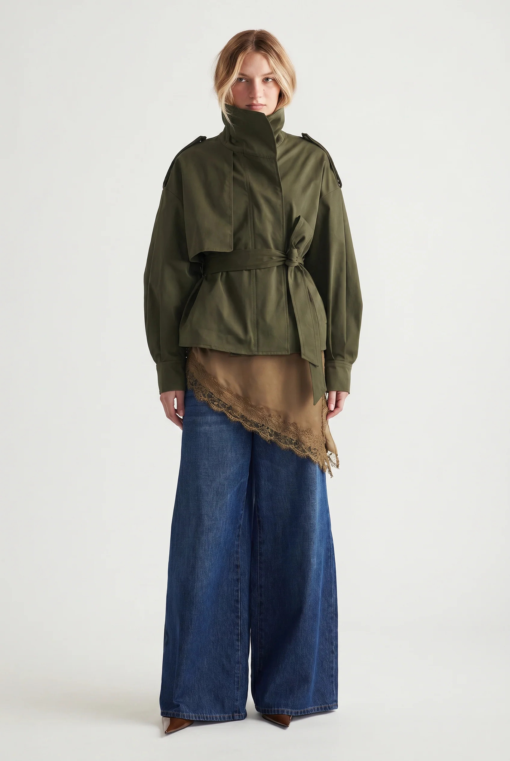 Lila Cropped Trench - Cypress Green | DECJUBA