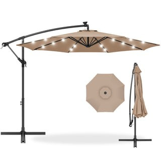 Solar LED Offset Hanging Patio Umbrella w/ Crank Tilt Adjustment - 10ft | Best Choice Products 