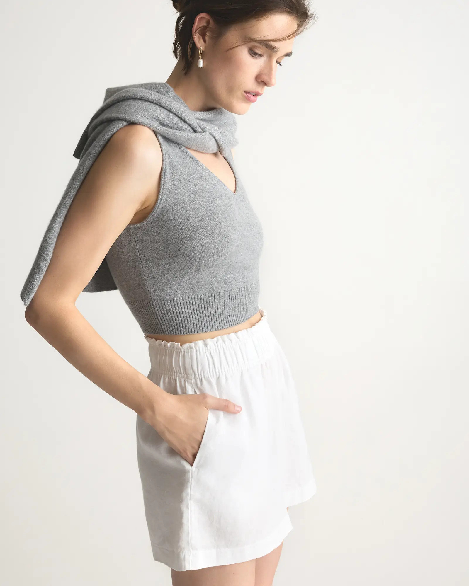 100% European Linen High Waisted Short  in White | Quince