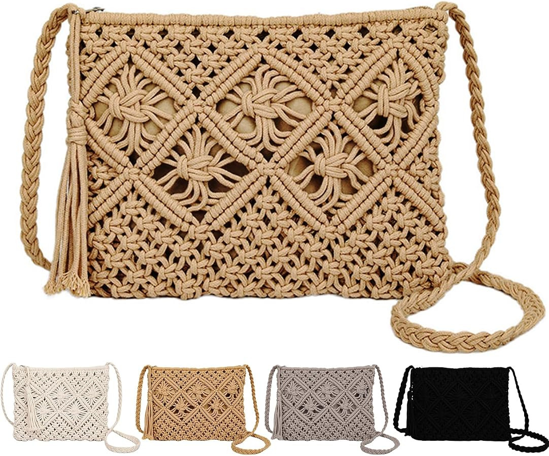 Peicees Crossbody Bag Purse For Women Bohemian Shoulder Bag Woven Crochet Purse For Summer Beach ... | Amazon (US)