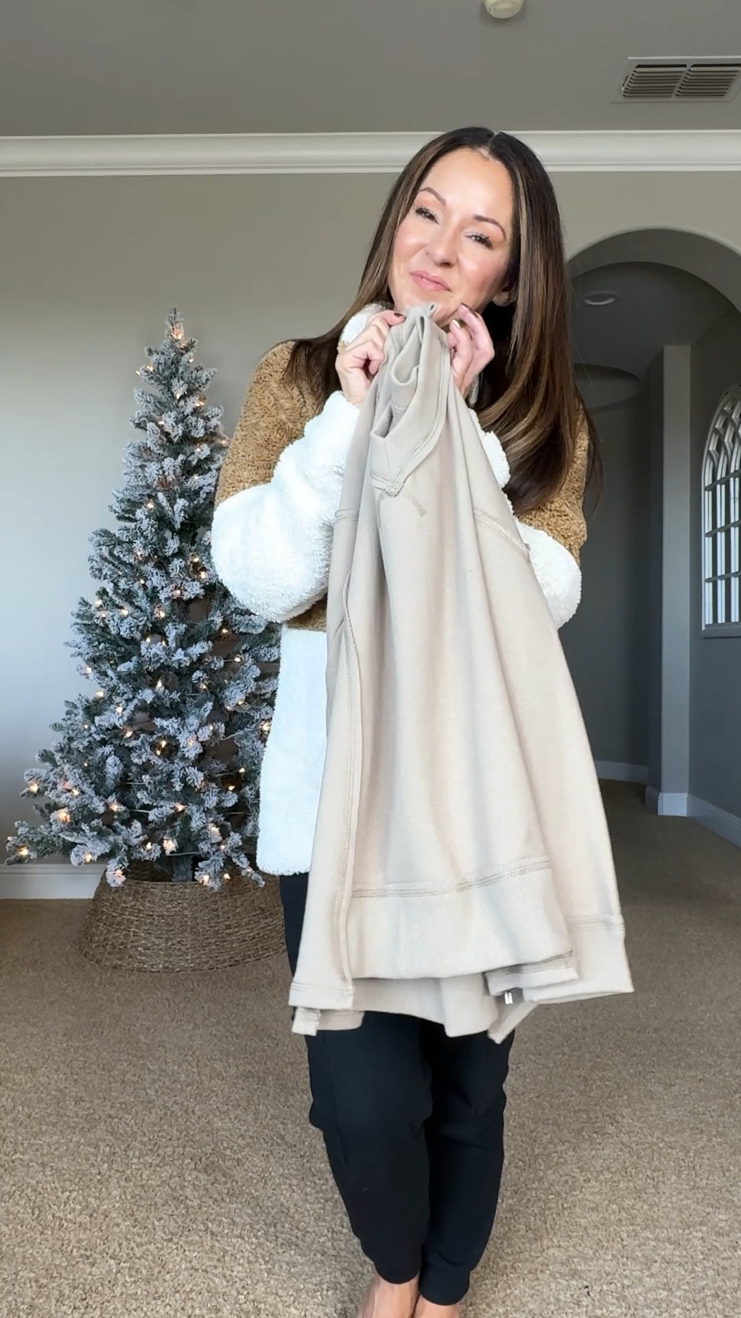 Weekend outfit pullover v neck zipper sides size small in khaki, fleece lined leggings with pockets xs, puffer nylon crossbody purse, gold 2 layer necklace separate pieces, comfy outfit, athleisure, look for less 💥save 20% on bracelets code HOLLY20 

#LTKSeasonal #LTKstyletip #LTKfindsunder50