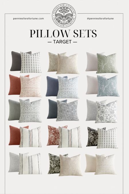 Various pillow sets from Target, beautiful colors and nice patterns to match 

#LTKstyletip #LTKhome #LTKfindsunder100