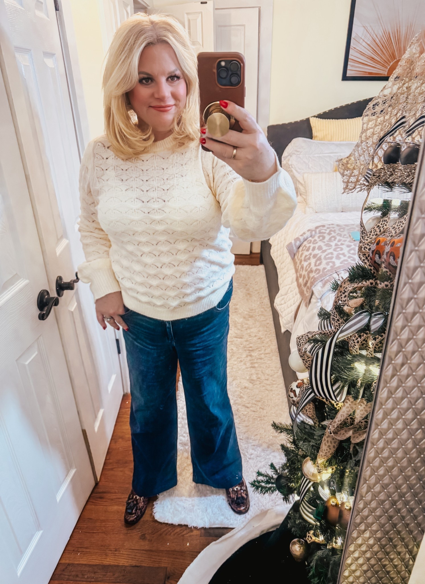 This creamy sweater is giving me total Ted Baker vibes. However, the price certainly isn't!
It has the prettiest pointelle stitch, with a relaxed , easy shape that's just shy of loose.

Sweater, winter outfit, neutrals, jeans, denim, loafers, animal print 

#LTKFindsUnder100 #LTKgrwm #LTKMidsize