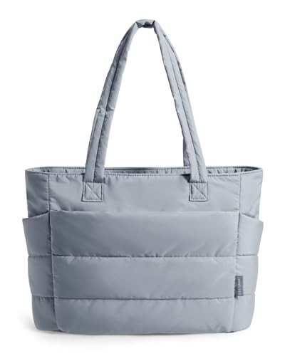 BAGSMART Tote Bag for Women, Lightweight Puffy Tote Bag with Compartments, Quilted Shoulder Bag Handbag for Travel, Work (Dark Grey) | Amazon (US)