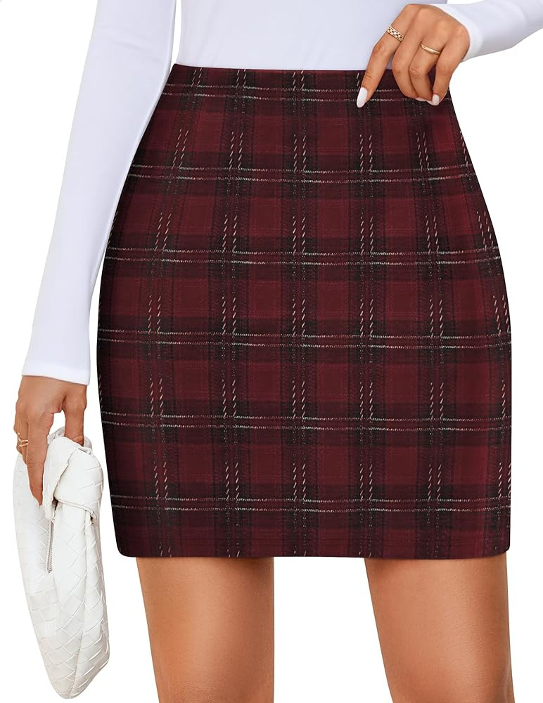 ZESICA Plaid Mini Skirt for Women 2025 Fall Winter High Waist A Line Bodycon Pencil Skirts Trendy | Amazon (US)