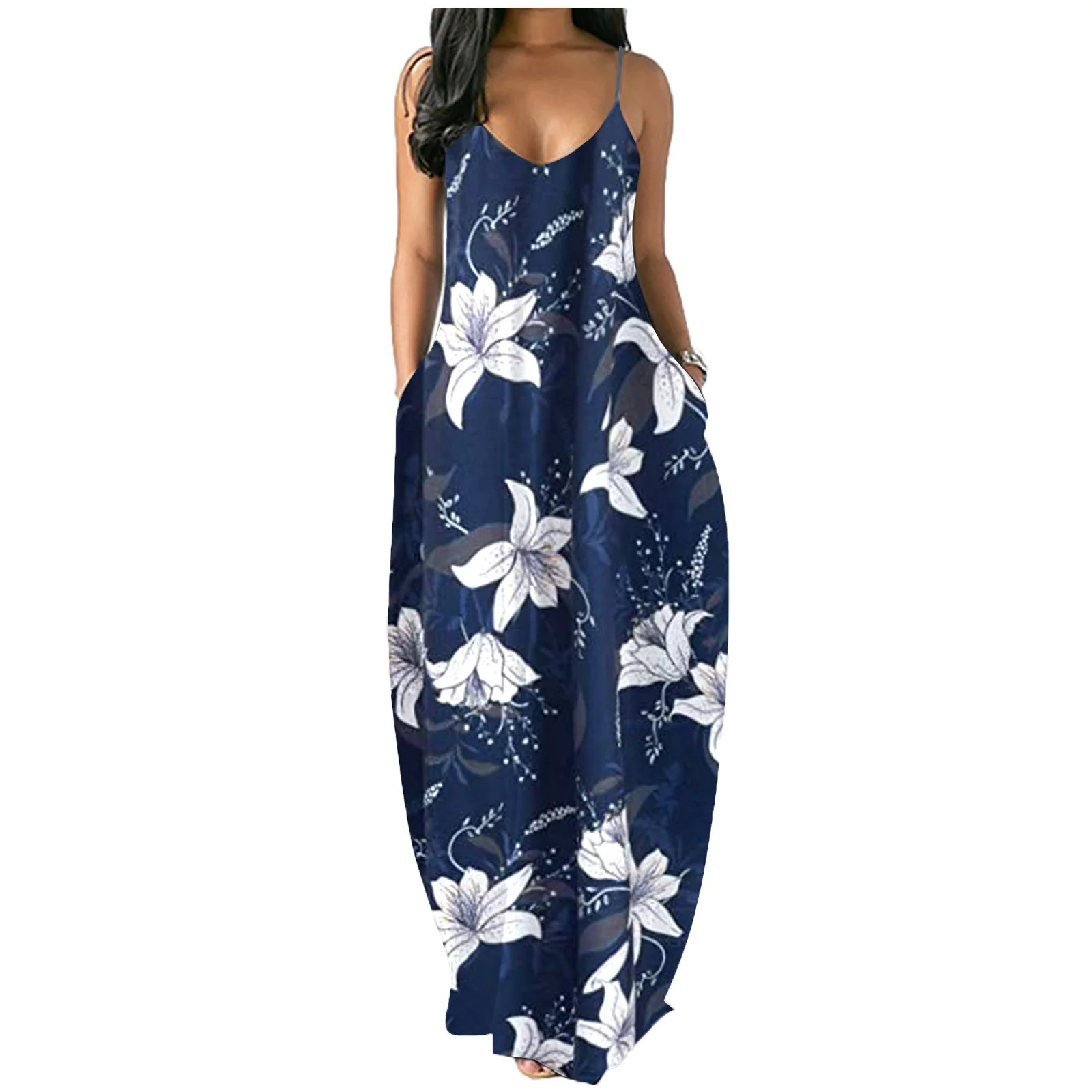 Mchoice Maxi Dress for Women V Neck Plus Size Summer Dress Casual Spring Loose Boho Dress Floral ... | Walmart (US)