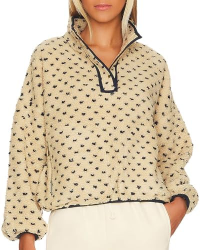 Hixiaohe Fleece Sweatshirt for Women Winter Long Sleeve High Neck Fuzzy Sherpa Pullover Jacket Wa... | Amazon (US)