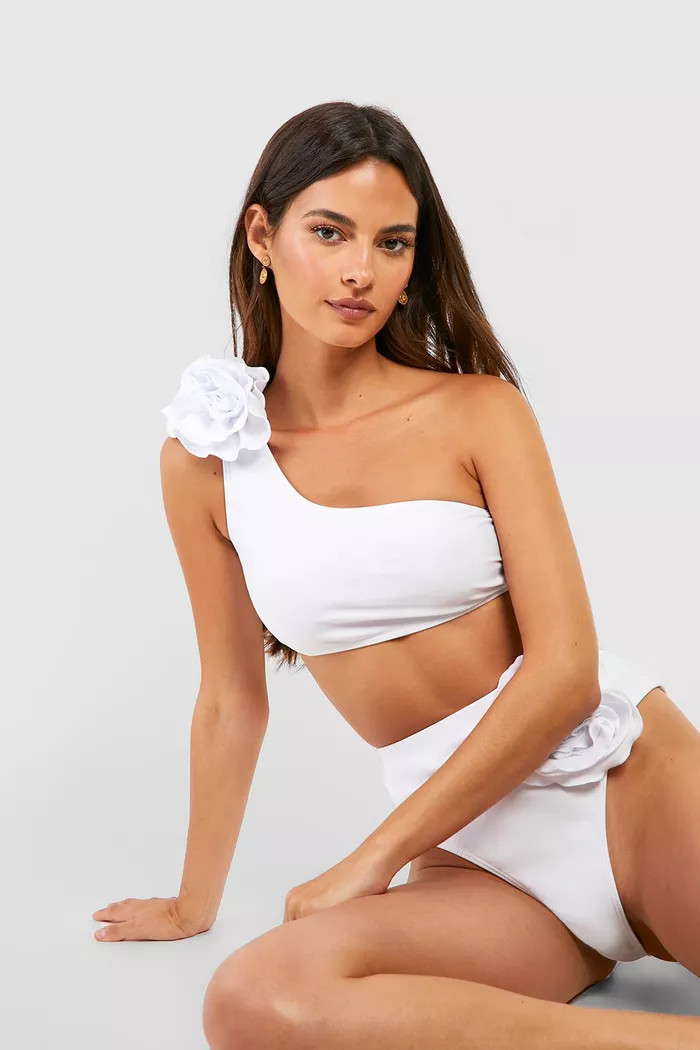 Rose Corsage One Shoulder Bikini Top | Boohoo.com (US & CA)