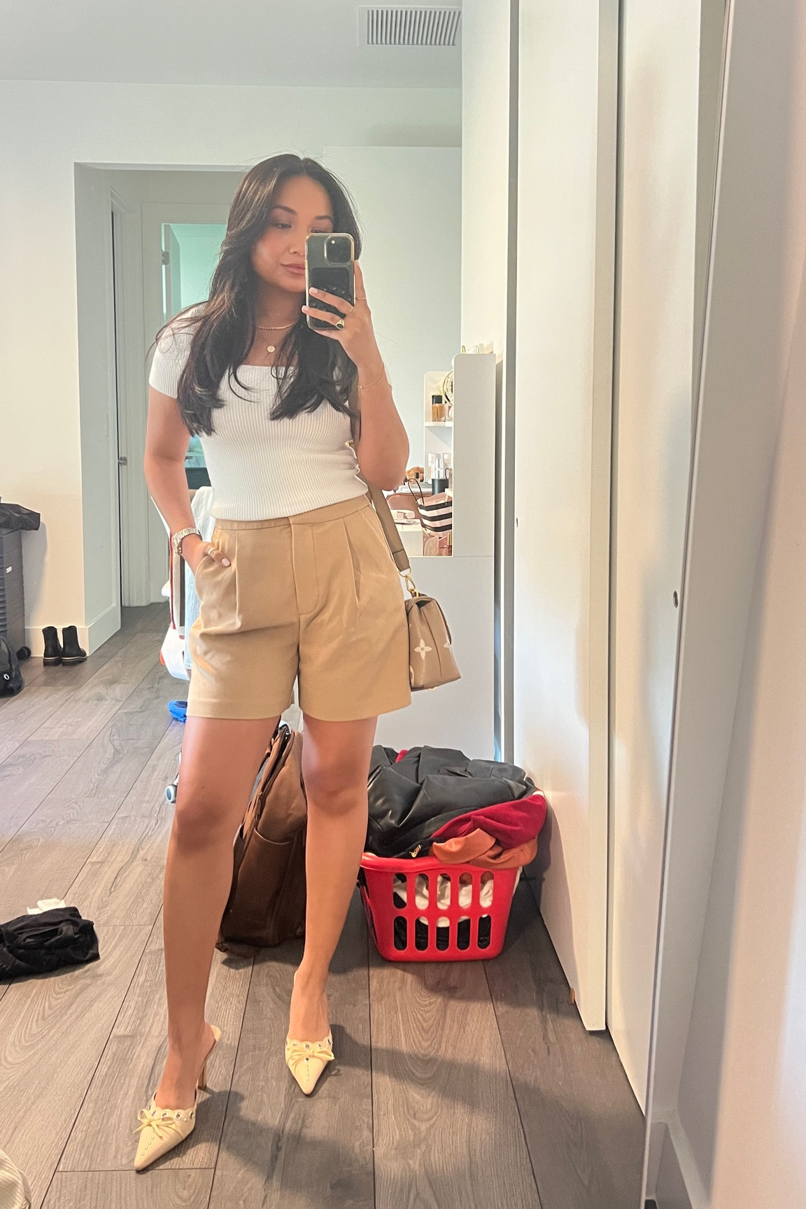 beige tailored shorts summer/spring outfit

#LTKworkwear #LTKshoecrush #LTKstyletip