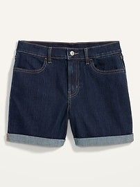 Mid-Rise Dark-Wash Jean Shorts for Women -- 5-inch inseam | Old Navy (US)