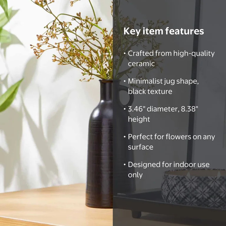Better Homes & Gardens 8" Black Ceramic Jug Vase | Walmart (US)
