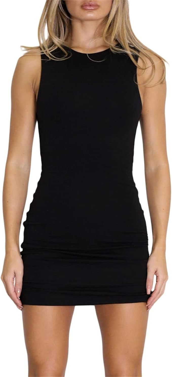 Women Y2k Solid Color Tank Mini Dress Sexy Bodycon Sleeveless Night Out Dress Party Casual Club B... | Amazon (US)