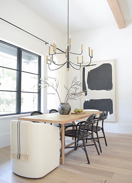 Mcgeeandco sale - my dining table is  25% off!!  Black cane dining chairs, black and brass chandelier, modern farmhouse table 

#LTKhome #LTKFind #LTKsalealert