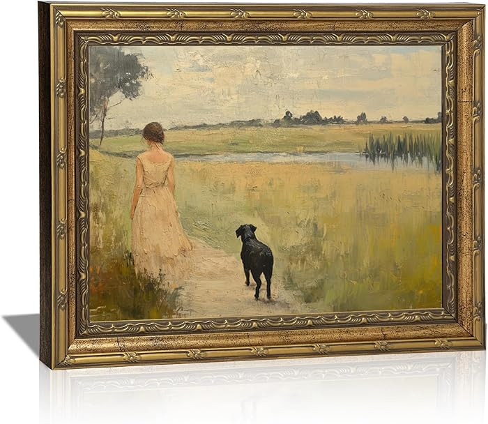 Vintage Dog Landscape Wall Art, Gold Framed Farmhouse Decor, 9x11 | Amazon (US)