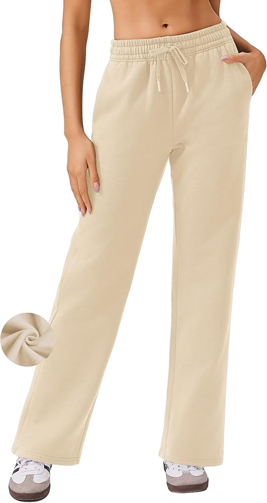 PINSPARK Fleece Sweat Pants for Womens Straight Legs Winter Sweatpants High Waisted Workout Pants... | Amazon (US)