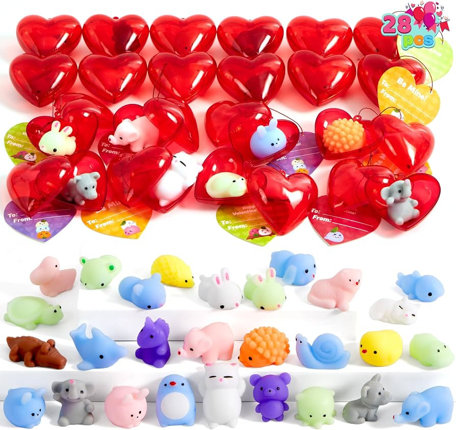 JOYIN 28 Mochi squishy toys Filled Hearts and Valentine Cards for Kids Valentine Classroom Exchan... | Amazon (US)