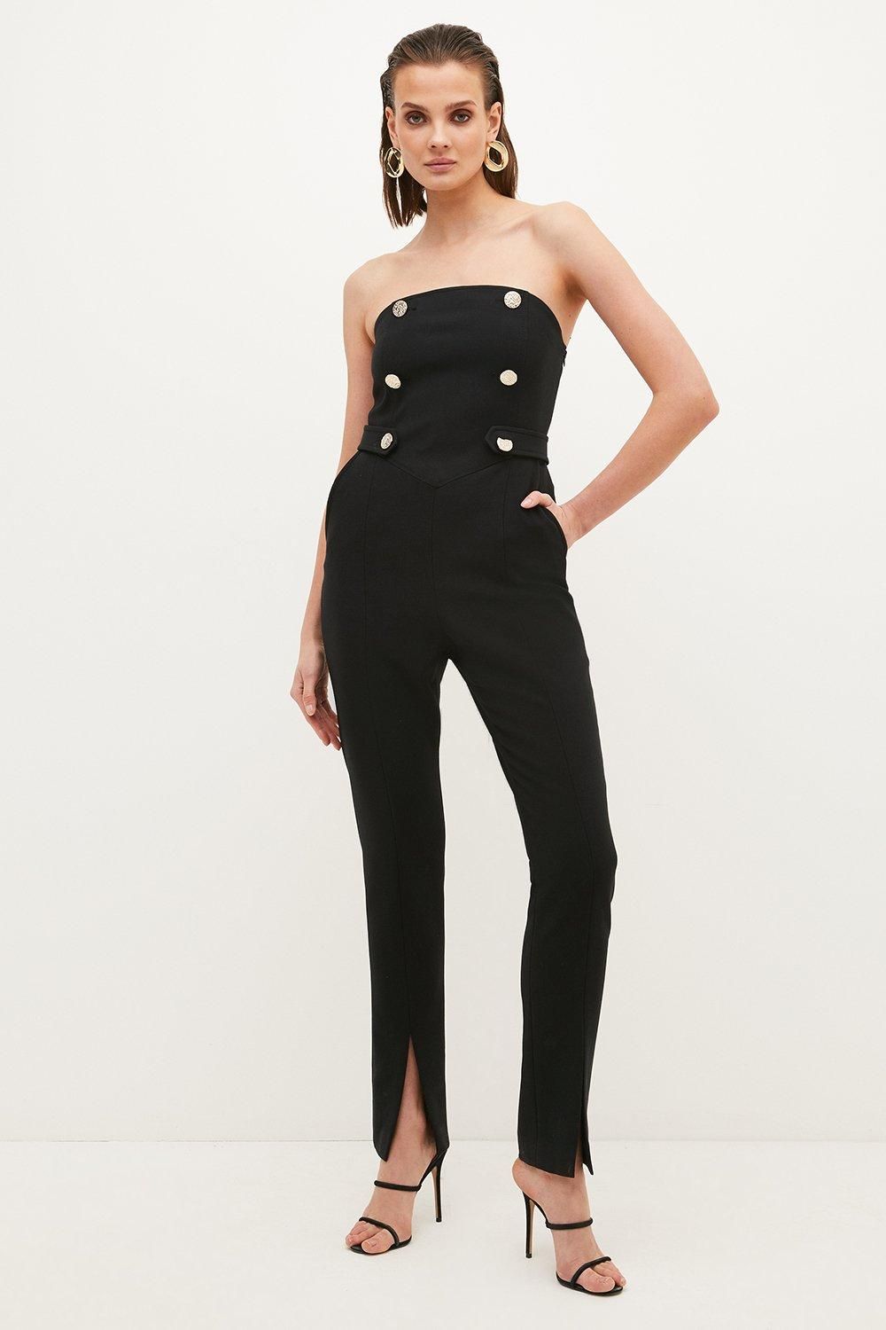 Compact Stretch Tux Button Slim Jumpsuit | Karen Millen US