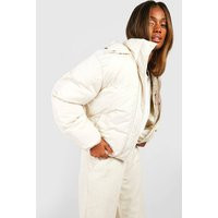 Womens Hooded Puffer Jacket - White - 14, White | Boohoo.com (UK & IE)