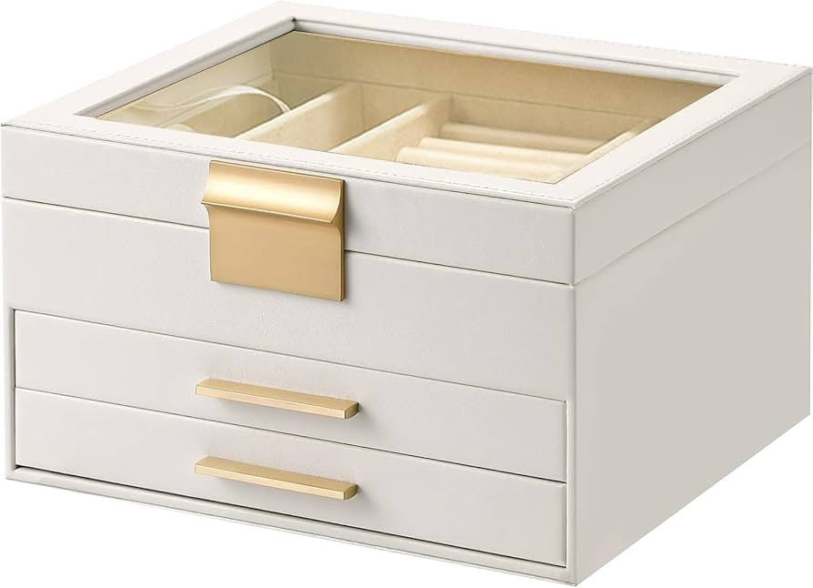 MILONT Jewelry Box with Clear Top,3-Layer Large Jewelry Box Organizer for Women,Earrings Rings Ne... | Amazon (US)