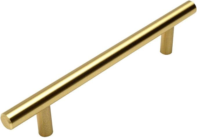 10 Pack - Cosmas 305-160BB Brushed Brass Cabinet Hardware Euro Style Bar Handle Pull - 6-5/16" In... | Amazon (US)