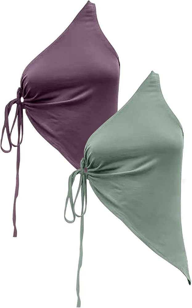 Zaoqee Women's 2 Pack One Shoulder Tank Tops Cut Out Side Drawstring T Shirts Going Out Sexy Trendy  | Amazon (US)