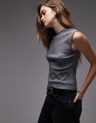 ARKET jersey rib tank vest top in grey melange | ASOS (Global)