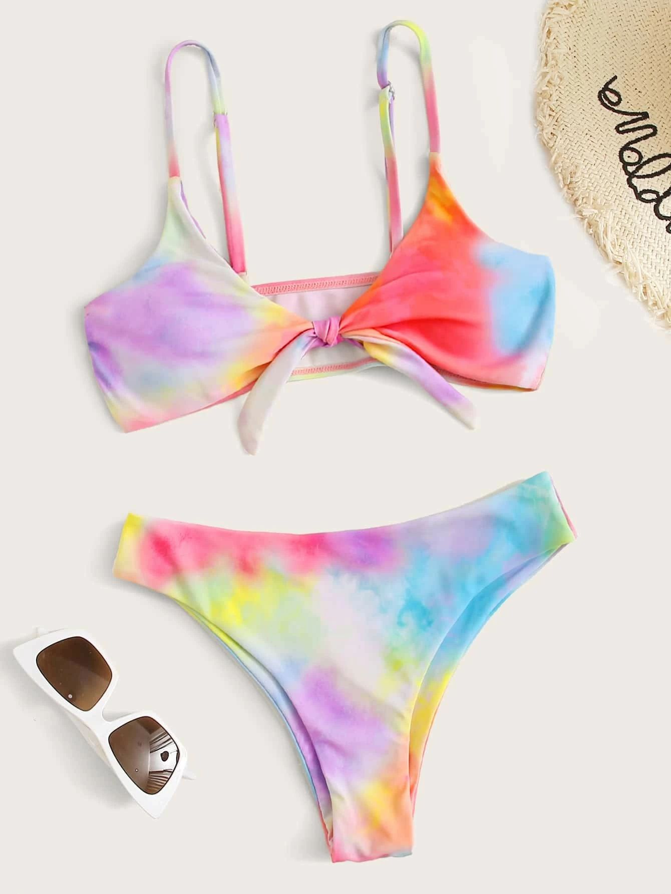 Tie Dye Knot Front Bikini Swimsuit | SHEIN