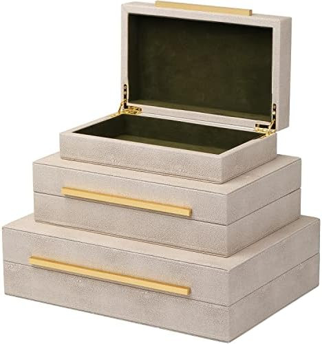 XIGEXIGE Faux Large Shagreen Leather Decorative Box Set of 3 Pcs，Modern Ivory Decorative Boxes ... | Amazon (US)