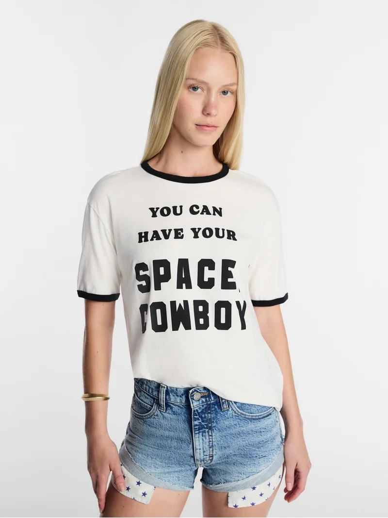Kacey Lee Women's Have Your Space Graphic Ringer Tee with Short Sleeves, Sizes XXS-XXL | Walmart (US)