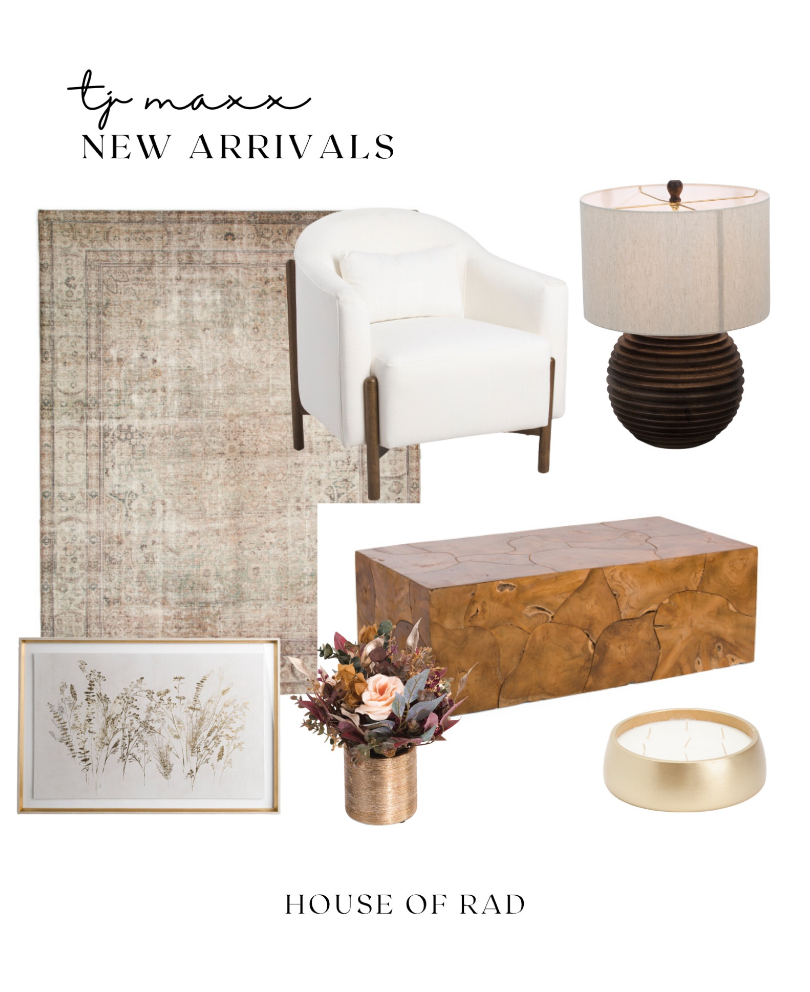 TJ Maxx new arrivals
Living room decor
Area rug
Coffee table
Armchair
Side chair
Accent chair
Floral wall art
Neutral home decor
Living room decor
Furniture
Wood table lamp
Faux florals
Fall candle


#LTKhome