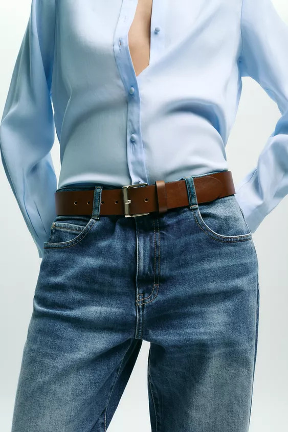 SQUARE BUCKLE LEATHER BELT | Zara US