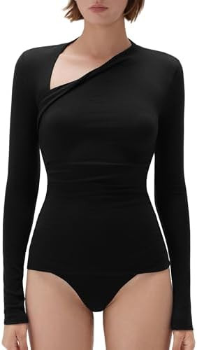 SUUKSESS Modal Cashmere Long Sleeve T Shirts for Women Ultralight Fall Fashion 2025 Trendy Asymme... | Amazon (US)